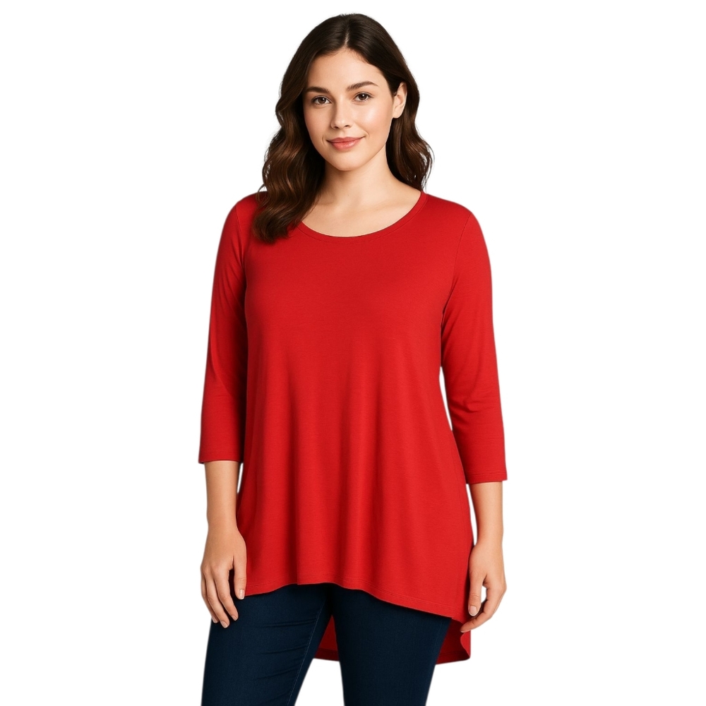 Ann Taylor Red Split Back 3/4 Sleeve Blouse Women’s L Soft Rayon Flowy Top